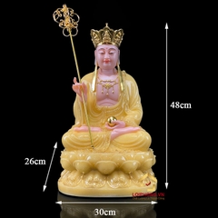 Tượng Địa Tạng Vương Bồ Tát Ngồi Đế Hoa Sen Bằng Bột Đá Thạch  Anh Viền Vàng cao từ 30 - 65 cm