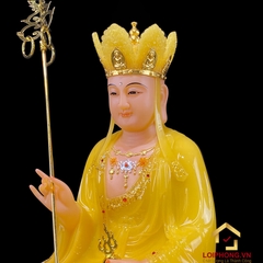 Tượng Địa Tạng Vương Bồ Tát Ngồi Đế Hoa Sen Bằng Bột Đá Thạch  Anh Viền Vàng cao từ 30 - 65 cm