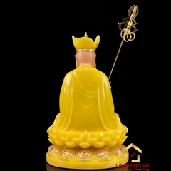 Tượng Địa Tạng Vương Bồ Tát Ngồi Đế Hoa Sen Bằng Bột Đá Thạch  Anh Viền Vàng cao từ 30 - 65 cm