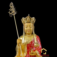 Tượng Địa Tạng Vương Bồ Tát Ngồi Đài Sen Bằng Gỗ Long Não Dát Vàng cao 48cm