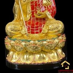 Tượng Địa Tạng Vương Bồ Tát Ngồi Đài Sen Bằng Gỗ Long Não Dát Vàng cao 48cm