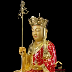 Tượng Địa Tạng Vương Bồ Tát Ngồi Đài Sen Bằng Gỗ Long Não Dát Vàng cao 48cm
