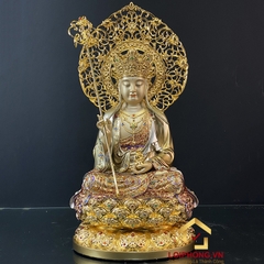 Tượng Địa Tạng Vương Bồ Tát bằng đồng men cổ ấn bảo có lá đề cao 30 – 40 – 48 – 60 cm