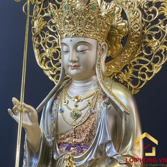 Tượng Địa Tạng Vương Bồ Tát bằng đồng men cổ ấn bảo có lá đề cao 30 – 40 – 48 – 60 cm