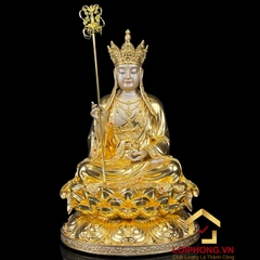 Tượng Địa Tạng Vương Bồ Tát bằng đồng dát vàng ấn bảo cao 40 cm