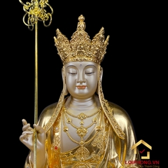 Tượng Địa Tạng Vương Bồ Tát bằng đồng dát vàng ấn bảo cao 40 cm