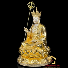 Tượng Địa Tạng Vương Bồ Tát bằng đồng dát vàng ấn bảo cao 40 cm