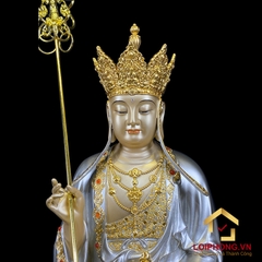 Tượng Địa Tạng Vương Bồ Tát bằng đồng dát bạc ấn bảo cao 30 – 40 – 48 – 60 cm