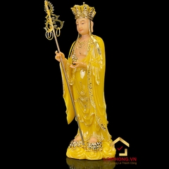 Tượng Địa Tạng Vương Bồ Tát đứng bằng bột đá thạch anh viền vàng cao 40 - 65 cm