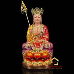Tượng Địa Tạng Vương Bồ Tát bằng composite sơn đỏ cao 48 cm