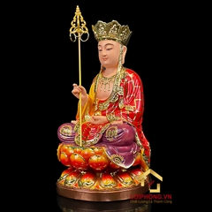 Tượng Địa Tạng Vương Bồ Tát bằng composite sơn đỏ cao 48 cm
