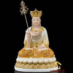 Tượng Địa Tạng Vương Bồ Tát bằng bột đá tọa đài sen đế to vẽ hoa cao 30 , 40 , 48 cm