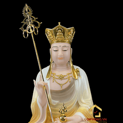 Tượng Địa Tạng Vương Bồ Tát bằng bột đá tọa đài sen đế to vẽ hoa cao 30 , 40 , 48 cm