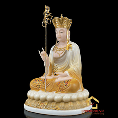 Tượng Địa Tạng Vương Bồ Tát bằng bột đá tọa đài sen đế to vẽ hoa cao 30 , 40 , 48 cm
