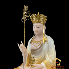 Tượng Địa Tạng Vương Bồ Tát bằng bột đá tọa đài sen đế to vẽ hoa cao 30 , 40 , 48 cm