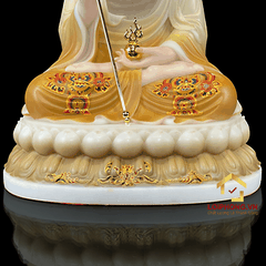 Tượng Địa Tạng Vương Bồ Tát bằng bột đá tọa đài sen đế to vẽ hoa cao 30 , 40 , 48 cm