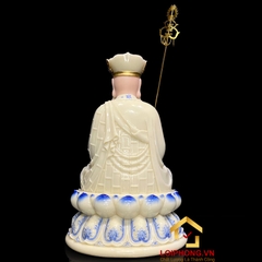 Tượng Địa Tạng Vương Bồ Tát bằng bột đá trắng tọa đài sen viền xanh cao 30 - 65 cm