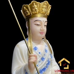 Tượng Địa Tạng Vương Bồ Tát bằng bột đá trắng tọa đài sen viền xanh cao 30 - 65 cm