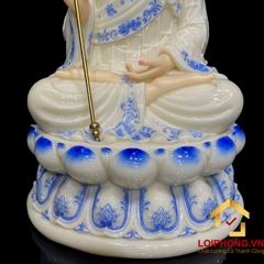 Tượng Địa Tạng Vương Bồ Tát bằng bột đá trắng tọa đài sen viền xanh cao 30 - 65 cm