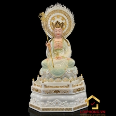 Tượng Địa Tạng Vương Bồ Tát bằng bột đá cẩm thạch thiên thanh cả đế bát giác