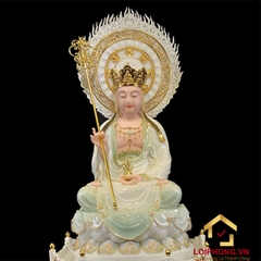 Tượng Địa Tạng Vương Bồ Tát bằng bột đá cẩm thạch thiên thanh cả đế bát giác