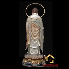 Tượng phật A Di Đà đứng bằng đồng men sơn bạc ấn bảo cao  48 – 65 – 90 – 106 cm