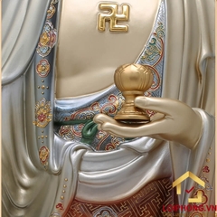 Tượng phật A Di Đà đứng bằng đồng men sơn bạc ấn bảo cao  48 – 65 – 90 – 106 cm