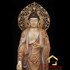 Tượng phật A Di Đà đứng bằng đồng men cổ ấn bảo cao  48 – 65 – 90 – 106 cm