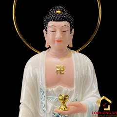 Tượng Phật A Di Đà đứng đế mây bằng bột đá sơn cao cấp viền hoa có hào quang cao 48-65-90cm