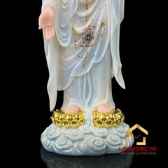 Tượng Phật A Di Đà đứng đế mây bằng bột đá sơn cao cấp viền hoa có hào quang cao 48-65-90cm