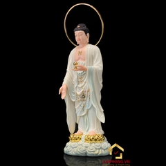 Tượng Phật A Di Đà đứng đế mây bằng bột đá sơn cao cấp viền hoa có hào quang cao 48-65-90cm