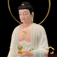 Tượng Phật A Di Đà đứng đế mây bằng bột đá sơn cao cấp viền hoa có hào quang cao 48-65-90cm