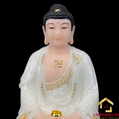 Tượng Phật A Di Đà Ngồi Đế Hoa Sen Bằng Bột Đá Trắng Viền Vàng cao 30 - 65cm