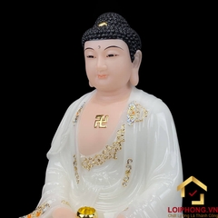 Tượng Phật A Di Đà Ngồi Đế Hoa Sen Bằng Bột Đá Trắng Viền Vàng cao 30 - 65cm