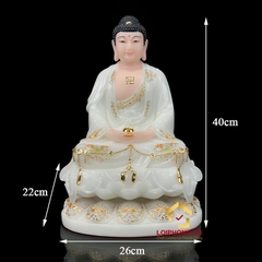 Tượng Phật A Di Đà Ngồi Đế Hoa Sen Bằng Bột Đá Trắng Viền Vàng cao 30 - 65cm