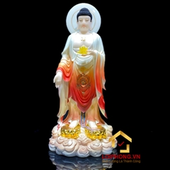 Tượng phật A Di Đà bột đá cẩm thạch đứng mây sơn đỏ cao  48 – 65 – 90 cm
