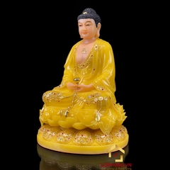 Tượng Phật A Di Đà Ngồi Đế Hoa Sen Bằng Bột Đá Thạch Anh Viền Vàng cao 30 - 65cm