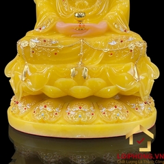 Tượng Phật A Di Đà Ngồi Đế Hoa Sen Bằng Bột Đá Thạch Anh Viền Vàng cao 30 - 65cm
