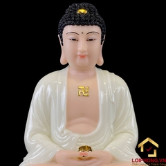Tượng Phật A Di Đà Ngồi Đế Hoa Sen Bằng Bột Đá Trắng cao 30 - 48cm