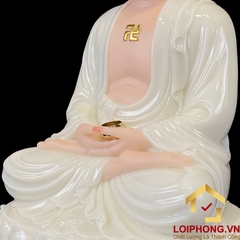 Tượng Phật A Di Đà Ngồi Đế Hoa Sen Bằng Bột Đá Trắng cao 30 - 48cm