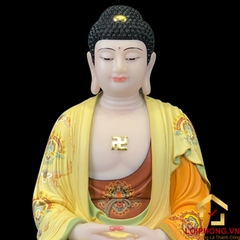 Tượng Phật A Di Đà Ngồi Đài Sen Bằng Bột Đá Vẽ Gấm Cao 40 - 65 cm