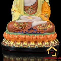 Tượng Phật A Di Đà Ngồi Đài Sen Bằng Bột Đá Vẽ Gấm Cao 40 - 65 cm