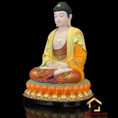 Tượng Phật A Di Đà Ngồi Đài Sen Bằng Bột Đá Vẽ Gấm Cao 40 - 65 cm