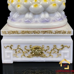 Tượng Phật A Di Đà Ngồi Đế Hoa Sen Bằng Bột Đá Trắng Viền Xám cao 30 - 90cm