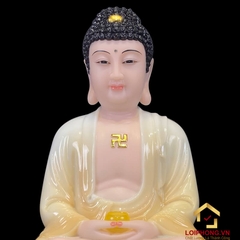 Tượng Phật A Di Đà Ngồi Đế Hoa Sen Bằng Bột Đá Trắng Viền Xám cao 30 - 90cm