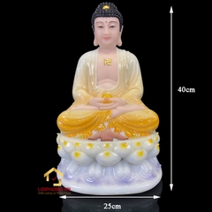 Tượng Phật A Di Đà Ngồi Đế Hoa Sen Bằng Bột Đá Trắng Viền Xám cao 30 - 90cm