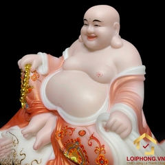 Tượng Phật Di Lặc Ngồi Túi Tiền Sơn Đỏ Bằng Bột Đá Cao 30cm, 40cm và 48cm