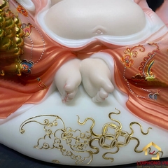 Tượng Phật Di Lặc Ngồi Túi Tiền Sơn Đỏ Bằng Bột Đá Cao 30cm, 40cm và 48cm