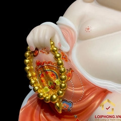 Tượng Phật Di Lặc Ngồi Túi Tiền Sơn Đỏ Bằng Bột Đá Cao 30cm, 40cm và 48cm