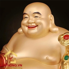 Tượng Phật Di Lặc Như Ý Khoác Áo Gấm Bằng Đồng Men Cổ kích thước 48cm x 39cm x 36cm
